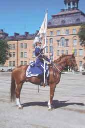 lystringställning) med standarstångens nedre del i en vid stigbygeln fäst standarsko med högra