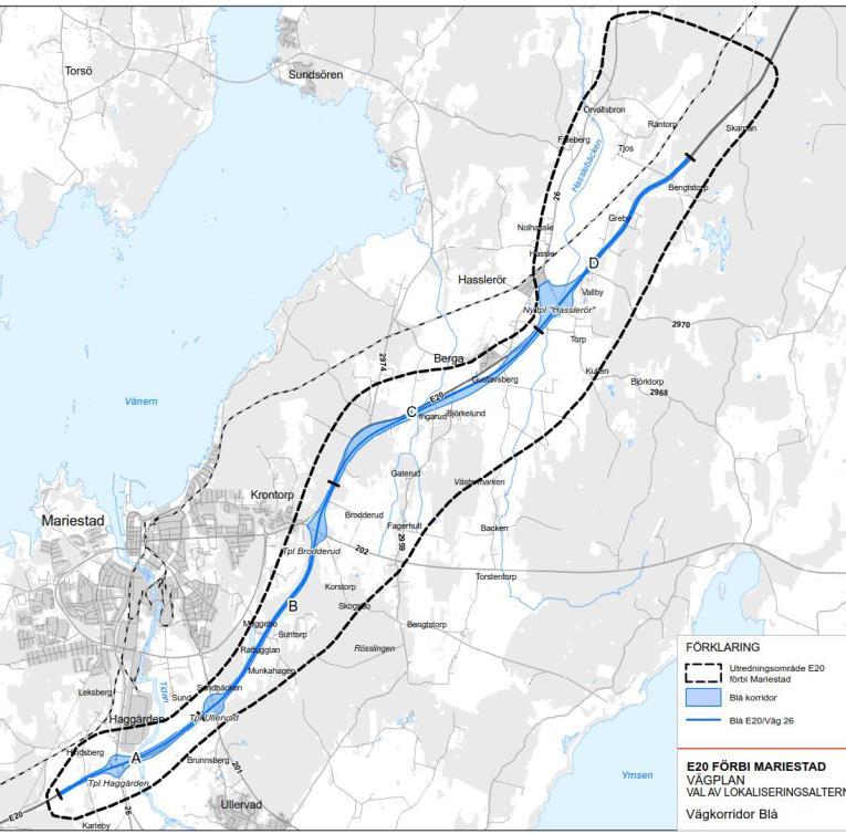 inga direktanslutningar) Nysträckning mellan Brodderud och Hasslerör (gamla E20 blir kvar som