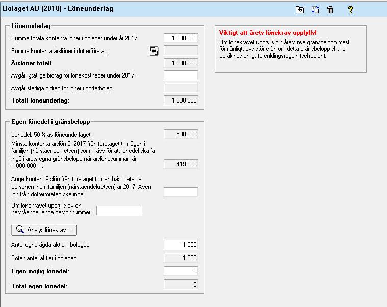 Exempel En ensam ägare har ett bolag med 100 000 kr i aktiekapital (kapitalunderlag) och årslönesumman i bolaget uppgår till 1 miljon kr.