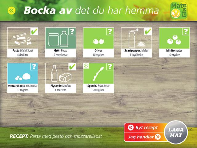 4.2 Att plocka fram och välja ingredienser Bocka av