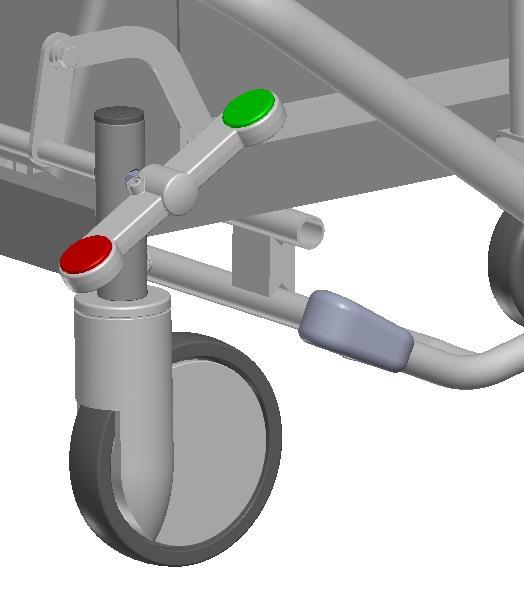 2.6 Hjulens funktion Patient- & akutvagn Handhavande Hjulens funktion Patientvagnen är utrustad med centrallåsta hjul
