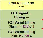 AC1-4, inställningen av börvärde (utlösningstemperatur) sker under menyn ANALOGA INSTÄLLNINGAR, lägsta börvärdet som kan ställas är 4,0 C. FQ1-4 har fast A larm.