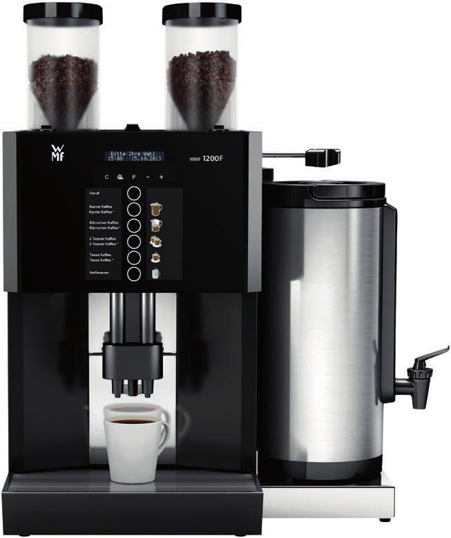 WMF färskmjölkskaffemaskiner WMF 1200 F Brygger filterkaffe från nymalda kaffebönor direkt ner i kopp, kanna eller via bryggarmen ner i en termos.