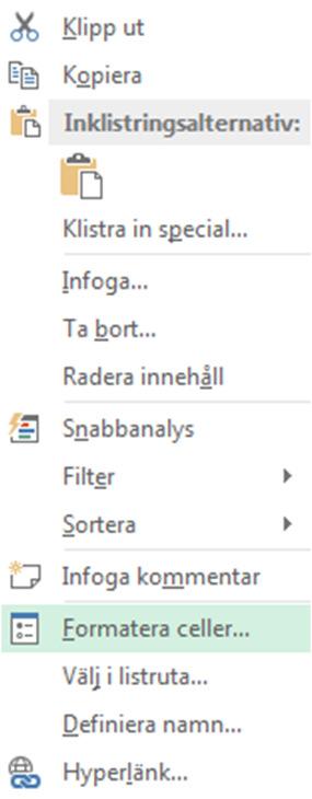 Formatera celler I de flesta fall formaterar Excel automatiskt dina celler. Detta innebär att Excel automatiskt identifierar om du skriver in exempelvis valuta, datum eller text.