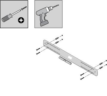 Information om väggmontering Väggmaterial Förborrning Använd väggankare Använd skruvar Träregel 3 mm borr Nej Ja Gipsskiva (ingen regel) 4,5 mm borr Ja Ja Hård gipsskiva eller dubbla gipsskivor 4,5