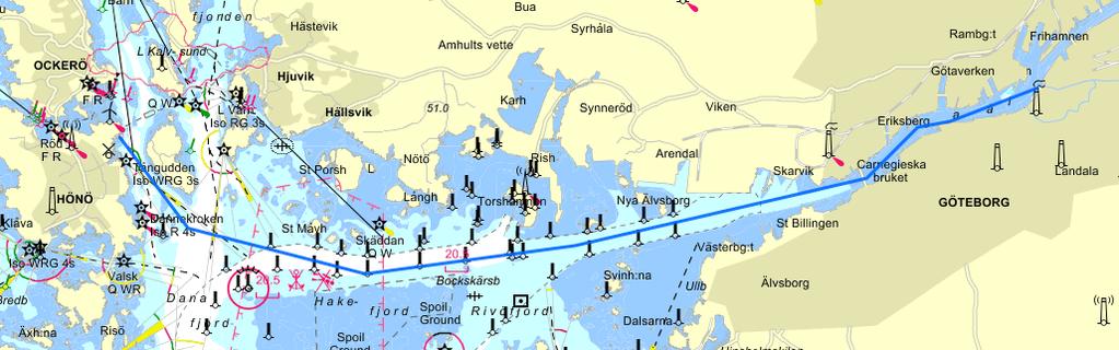 Pendeltrafik: Öckerö - Göteborg 8,2 NM i 25 knop i 20 min 2,0 NM i 8 knop i 15 min Superladdning 15 min Av- och påstigning 5 min Totalt omlopp 90 min 3 färjor ger