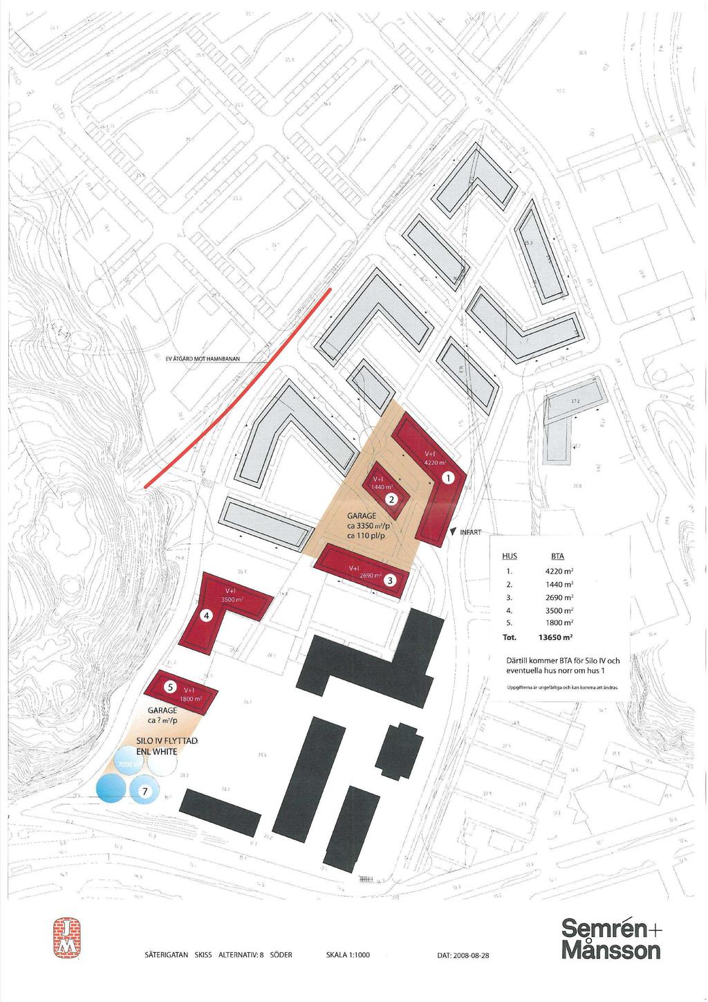 Sida 12 (49) C B A Figur 5 Planbeskrivning över planområdet innan överdäckningen är utförd, hämtad från JM. Aktuella bostadshus är de rödfärgade (1-5).