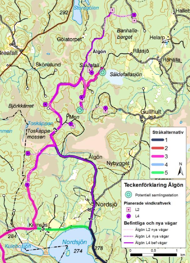 Längs övriga sträckor följer stråkalternativen i möjligaste mån befintlig vägstruktur i syfte att underlätta kabelförläggning samt eventuell framtida felsökning.