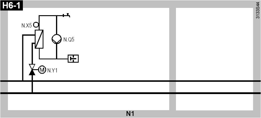 (TVV 6) och värmekrets N. Anslutningsplintar vid värmeregulator N1, RMH760B-1 A2.