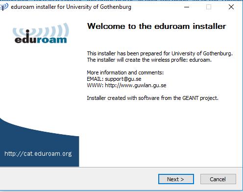 Installationsprogram Om du inte hittar Eduroam i listan över tillgängliga nätverk eller saknar giltigt certifikat, behöver du installera det med hjälp av ett installationsprogram.