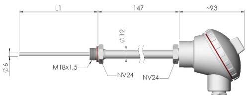 TERMOELEMENT MED NÖTNINGS- BESTÄNDIG MÄTSPETS modell 8109 400 typ K och N för förhöjt mekaniskt