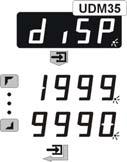 disp Alternativ för display (endast UDM35) I menyn disp väljs format för siffror i displayen Från disp tryck välj mellan, 1999 = 3½ siffror eller 999 = 3 siffror + fast 0:a, med och, acceptera med 24