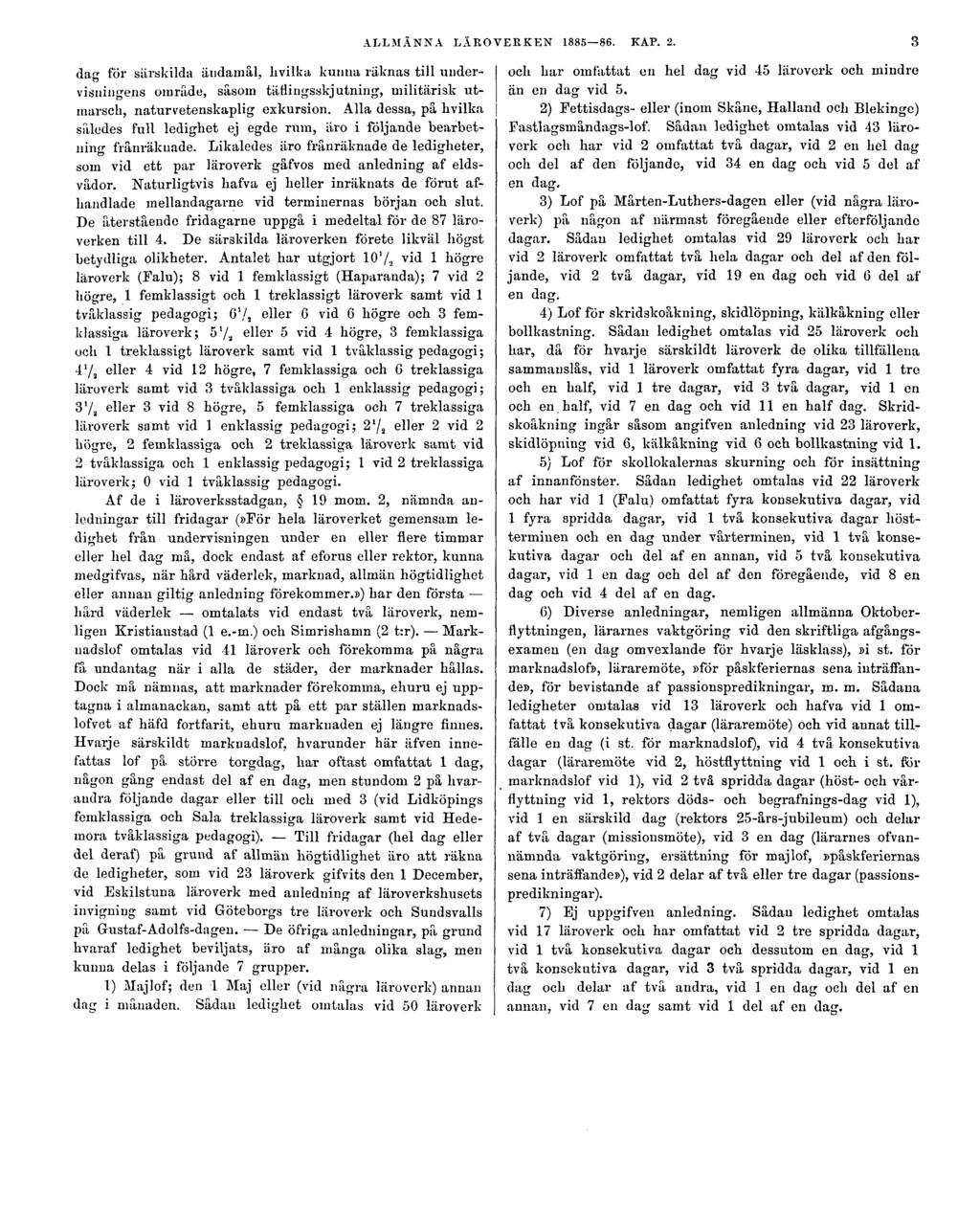 ALLMÄNNA LÄROVERKEN 1885 86. KAP. 2. 3 dag för särskilda ändamål, hvilka kunna räknas till undervisningens område, såsom täflingsskjutning, militärisk utmarsch, naturvetenskaplig exkursion.