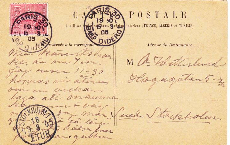 Bild 6 visar ett mycket tidigt sådant kort, skickat från Storbritannien i september 1902. Kortet har ett skrivet meddelande på adressidan och är frankerat med brevkortsporto, 1 penny.