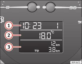 Förarplats 61 Instrumentpanelens digitala display Display (utan varnings- eller informationstexter) Displayen i instrumentpanelen visar bland annat körsträckan, färdminnet och väljarspakens position.