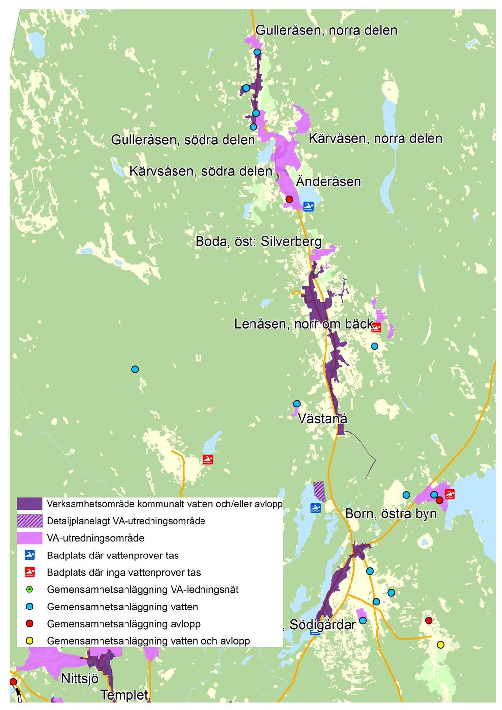 Föreslagna VA-utredningsområden i den