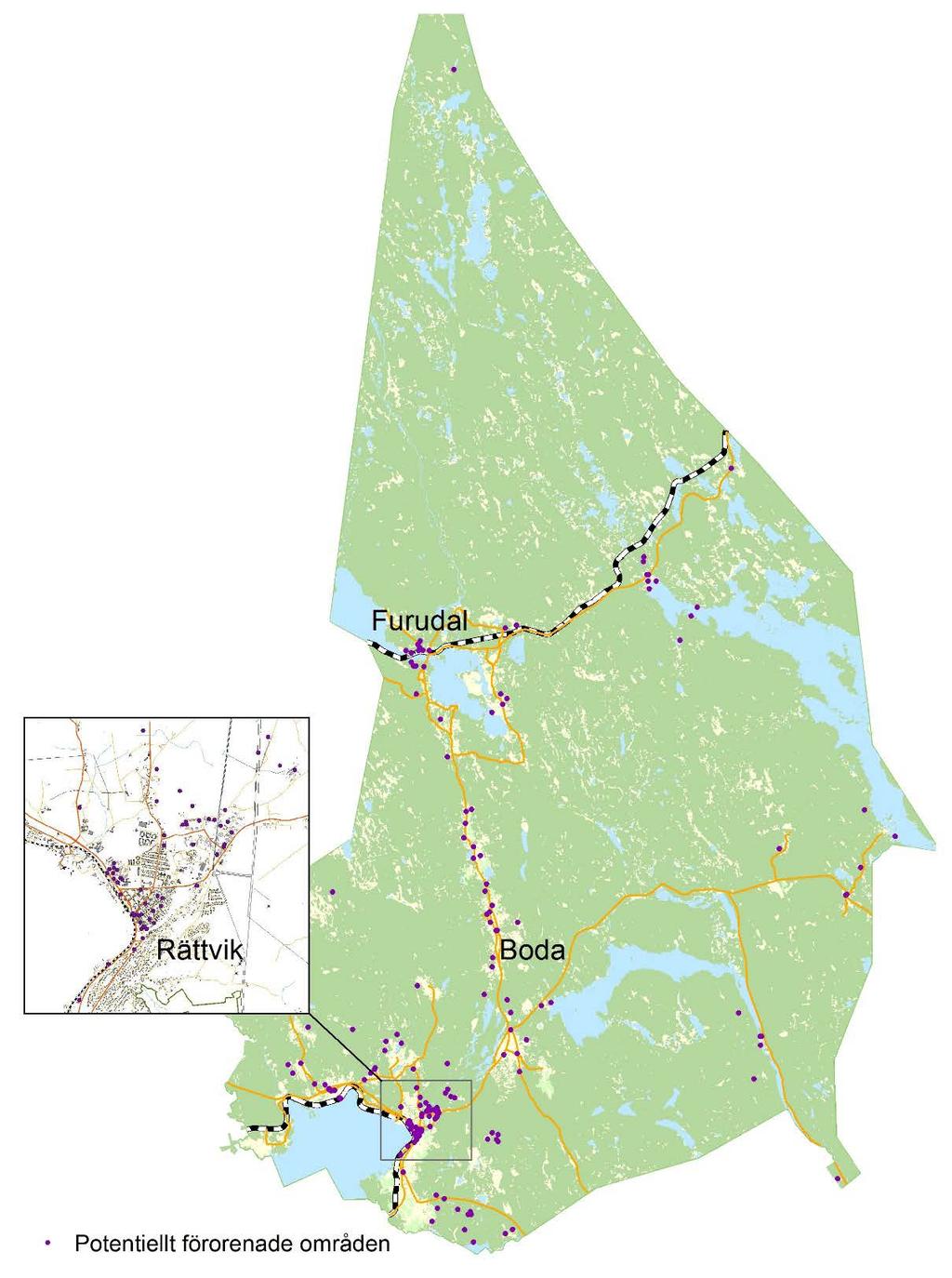 5.2.5 Industrier och deponier Det finns ett antal industrier och potentiellt förorenade områden, inklusive nedlagda deponier, varav flera ligger i anslutning till