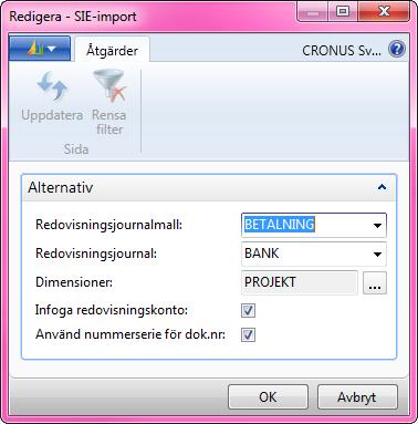 När du har definierat dimensionerna kan du gå vidare till själva importen. Fältförklaring fliken Alternativ. Fältnamn Filnamn Ange sökväg och namn för filen du vill importera.