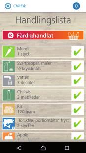 Handlingslista kan öppnas både i läsplatta och smartphone Det går även att maila eller sms:a handlingslistan, till sig själv eller till någon annan, exempelvis från en egen läsplatta till en väns