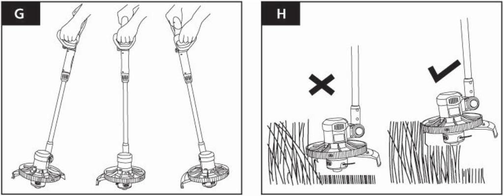 3. Överansträng inte trimmern. Trimma i små omgångar. Maskinen arbetar då mer effektivt eftersom den håller högre hastighet. 4.