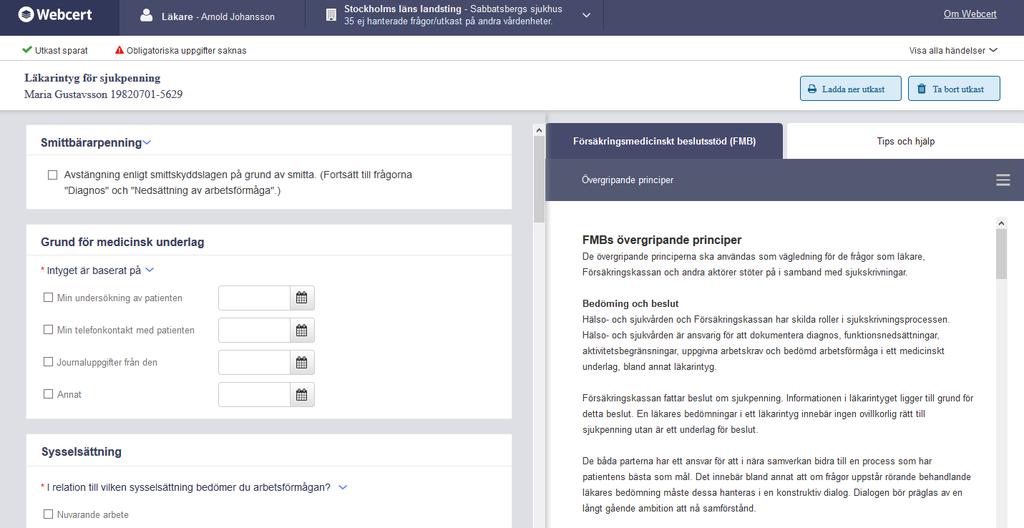 lyfta in de övergripande principerna i Webcert på ett strukturerat sätt, så som presenterats i föregående exempel.