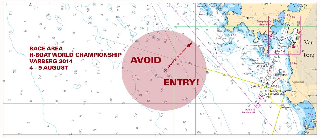 Sjöfarande ombedes iakkta skärpt uppmärksamhet samt, om möjligt, undvika passage genom området. tävlingsområde med radie på 1.
