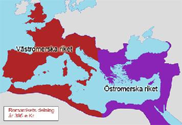 Romarriket delas Under 330-talet flyttade kejsar Konstantin rikets huvudstad till Konstantinopel (nuvarande Istanbul) som han låtit bygga ut.