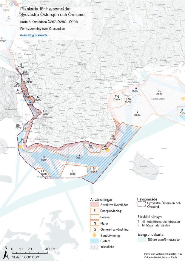 Sydvästra Östersjön och Öresund Det mest trafikerade sjöfartsstråket i Östersjön går genom Sydvästra Östersjön längs Sveriges sydkust. Yrkesfisket är utbrett i Sydvästra Östersjön och i Öresund.