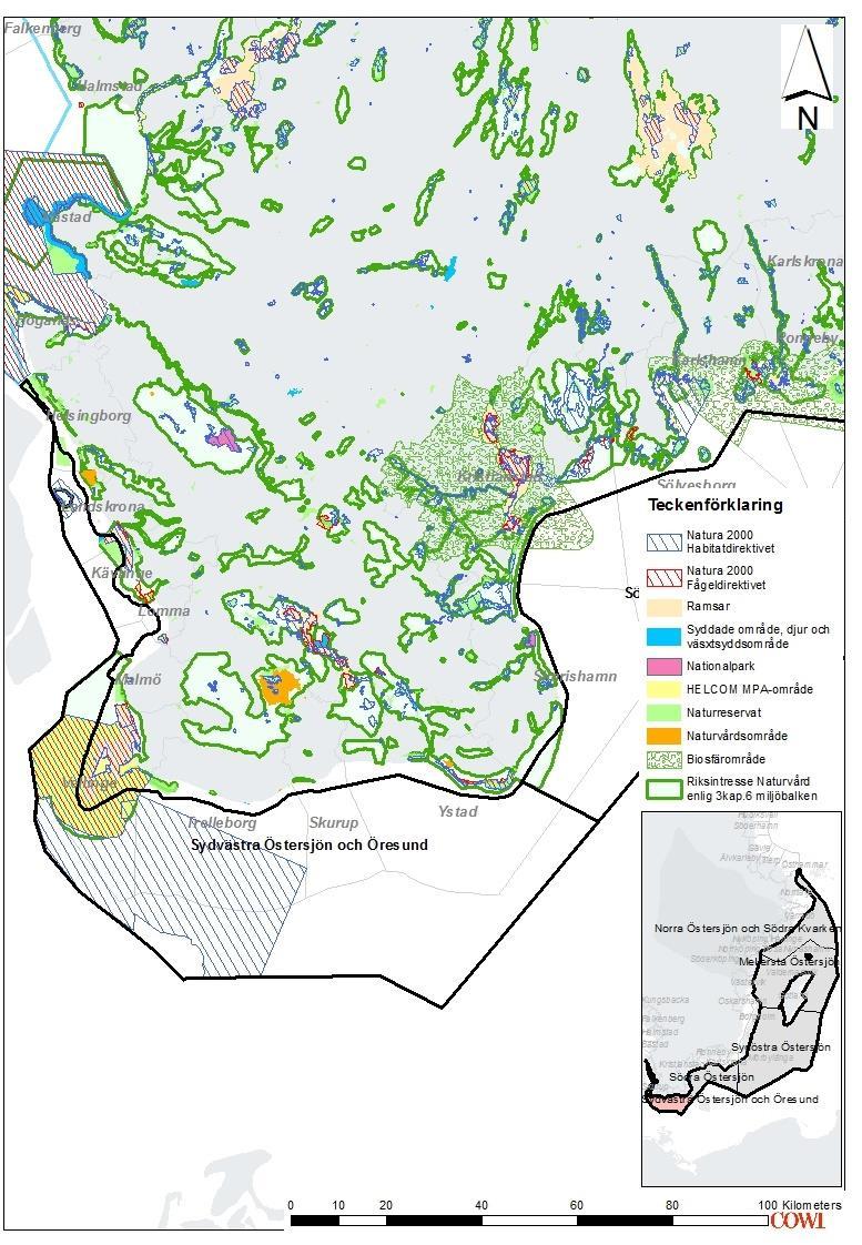 Figur 16 Natura 2000-områden, riksintresse för naturvård och andra