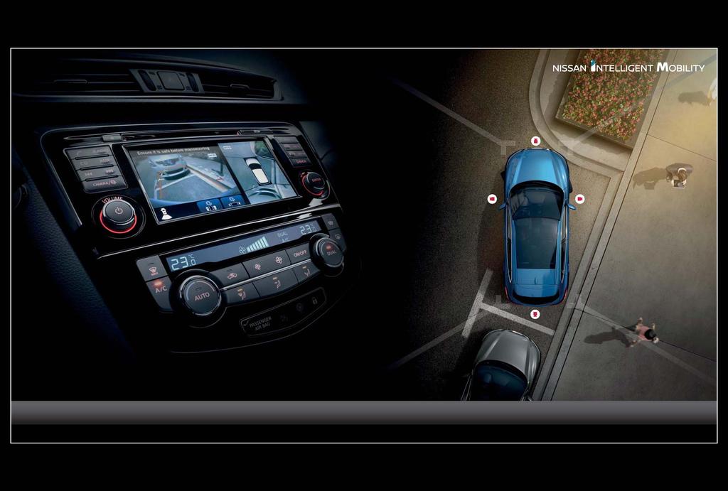 FRAMFÖR NOSEN Med växel i körläge visar skärmen en översiktsbild och en bild direkt framför bilen. Du vet då hur långt fram du kan köra utan att stöta i något.
