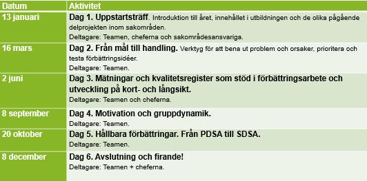 Ytterligare har lärseminarierna fungerat som en plattform för förlossningsklinikerna att utbyta erfarenheter och nätverka med varandra. Tabell 1. Upplägg lärseminarier för förlossningsklinikerna 2017.