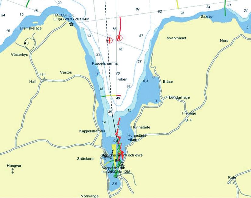 Bild 1: Sjökort från Kappelhamnsviken på Gotland. En hamn med så strategiskt läge som denna utgör var givetvis befäst med olika typer av kustartilleriförband.