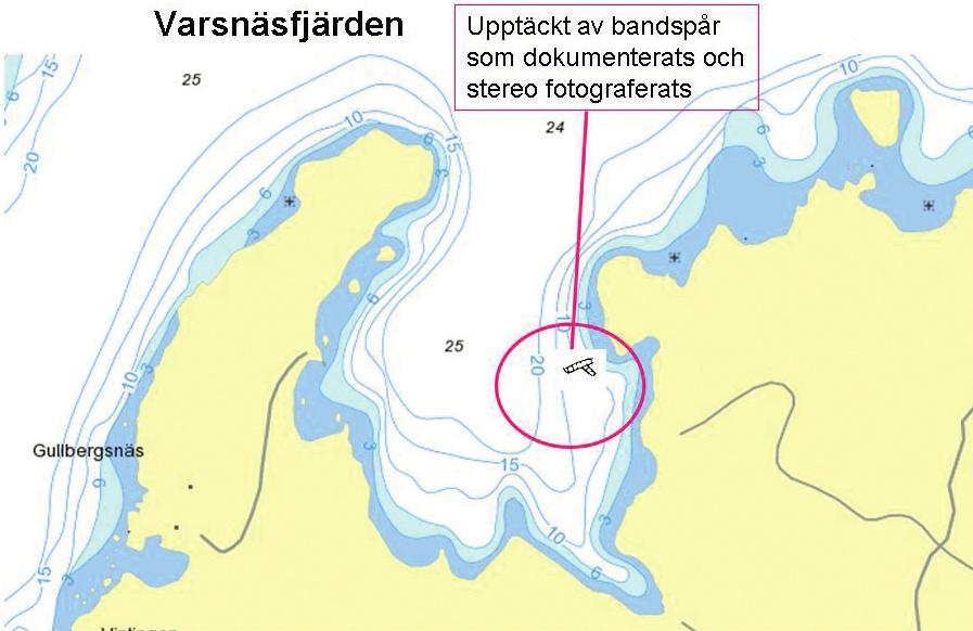 Bild 5: Varsnäsfjärden (sjökort) Djupviken På botten i Djupviken i två områden nära land ligger ett större antal oljefat, sjunktimmer samt även två sänkta motorbåtar.
