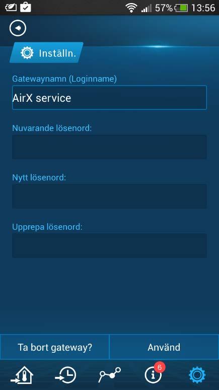 Säkerhet Ändra lösenord eller ta bort värmepumpar från appen.