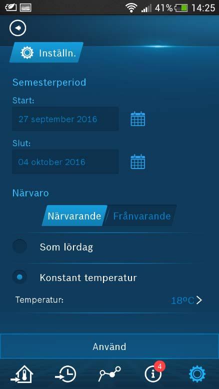 Semesterläge Start samt slut på semestern Obs: Används endast i kombination med semester och tidsprog. (tidsprog.