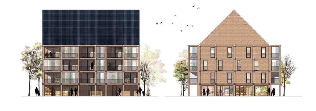 Fasader / Elevations Punkthus B Ö/V Fasad 1:200 S/N Fasad 1:200 Typhusen finns i två olika storlekar för att kunna anpassas till olika tomter och