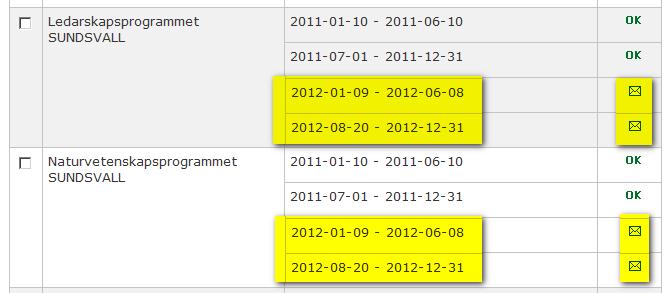 Symbolerna som visas bredvid studietiden betyder = Uppgiften har skickats in och behandlas av CSN.