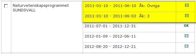 Steg 4 I tabellen kan du se att studietiden har ändrats. Symbolerna som visas bredvid studietiden betyder.