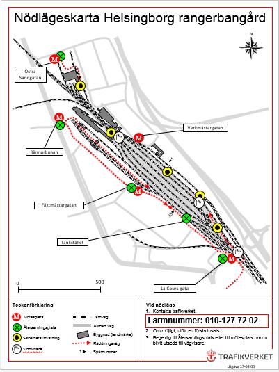 TRAFIKVERKET UNDERLAG TILL LINJEBOK E15 Vid ett nödläge på Helsingborg rangerbangård kommer ett tyfonlarm att ljuda och följas av ett högtalarutrop om vad som hänt och på vilken plats nödläget