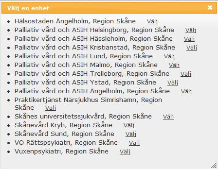 Välj först vilken organistation (SUS, Kryh, Sund) som ärendet ska överflyttas till sedan vilken enhet som ska ta emot