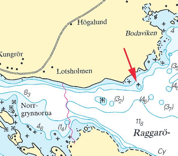 Inför undervattenssten samt utöka 3 m kurva till att omfatta stenen 60-08,847N Bsp S Bottenhavet 536, Stockholm N 2006/s12, Stockholm N 2009/s12 18-40,510E Sjöfartsverket Norrköping. Publ.