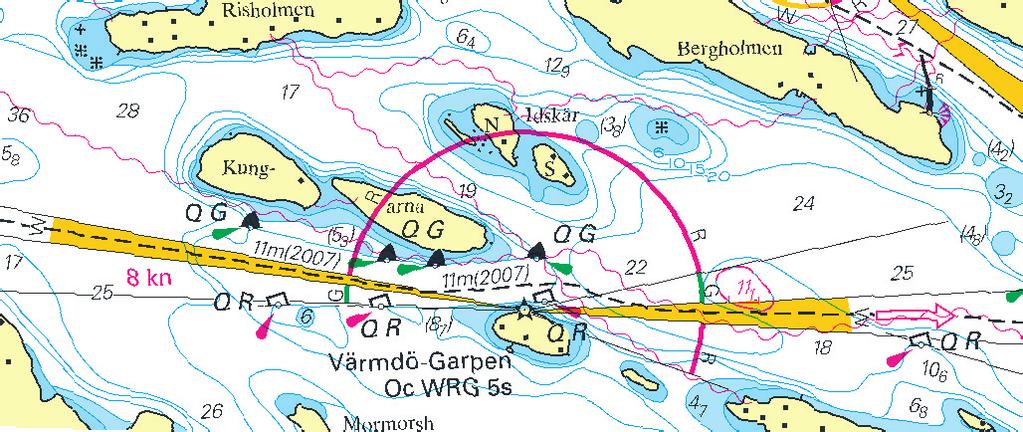 5 Nr 272 * 5350 Sjökort/Chart: 6142 Sverige. Norra Östersjön. Stockholms skärgård. Farleden förbi fyren Värmdö- Garpen. Ändrad djupredovisning. Farledsområdet N om fyren Värmdö-Garpen har sjömätts.