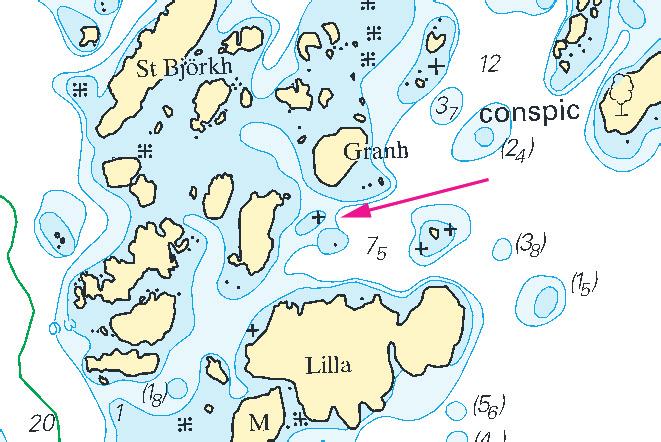 Nr 272 8 * 5820 Sjökort/Chart: 6173 Sverige. Norra Östersjön. Nyköping. SO om Tvären. N om Lilla Brunskär. Undervattenssten.