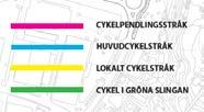 De dubbelriktade cykelstråken inom Täby park planeras ha en bredd som medger att två cyklister kan cykla i bredd och möta en cyklist (3,25 m).