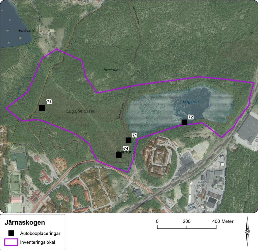 Figur 20. Järnaskogen inventerades med fyra autoboxar.