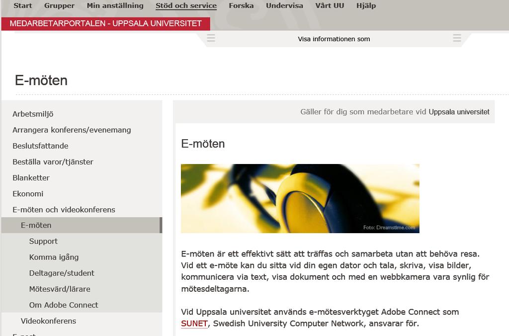 Läs om e-mötesverktyget Adobe Connect på universitetets