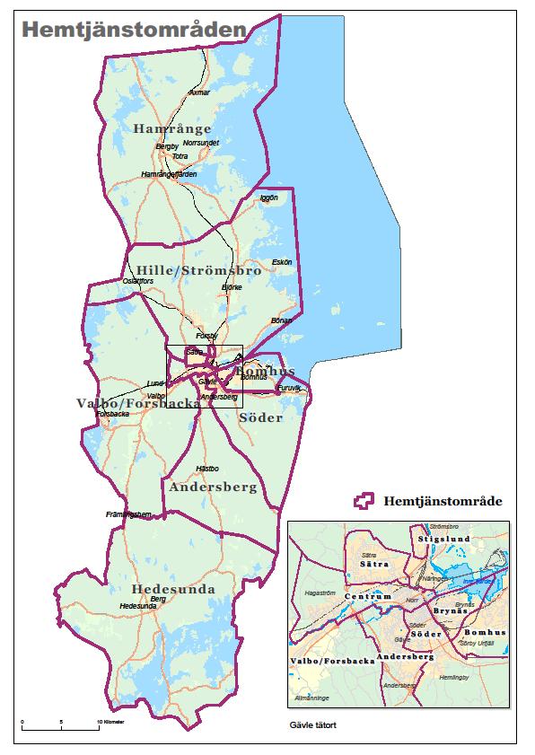 Sida 9 (28) 1.3.4 Karta över hemtjänstområden Utföraren kan ansöka om uppdrag inom ett eller flera geografiska områden.