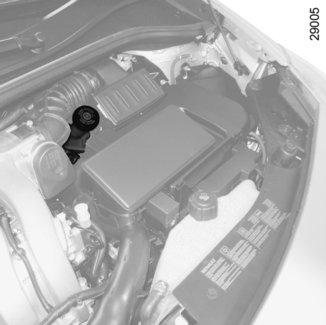NIVÅER (2/3) 1 Bromsvätska Nivåkontrollen görs med stillastående motor på plant underlag.