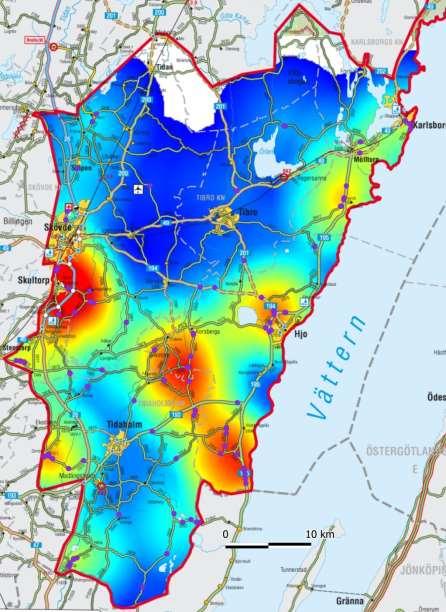 Täthetsanalys av naturvårdsintressanta arter En täthetsanalys gjordes av observerade rödlistade insektsarter samt vissa naturvårdsintressanta arter av insekter (vialsandbi, långhornsbi, backhumla,