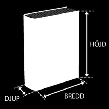 T4017 Artikelns bredd, värde; T4019 Artikelns höjd, värde; T4018 Artikelns djup, värde Bokens mått definieras utifrån bokens framsida. Figur 9 Bokens mått definieras utifrån bokens framsida.